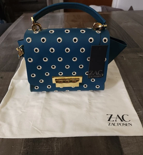 BNWT Zac Posen Leather Grommet Crossbody Bag Teal "Tapestry" With Dustbag