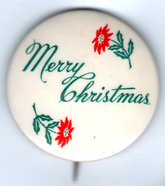 Vintage MERRY CHRISTMAS POINSETTIAS Pin Flower pinback