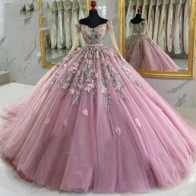 Quinceanera Dresses Ball Gown Off Shoulder Lace Applique Prom DressSweet16