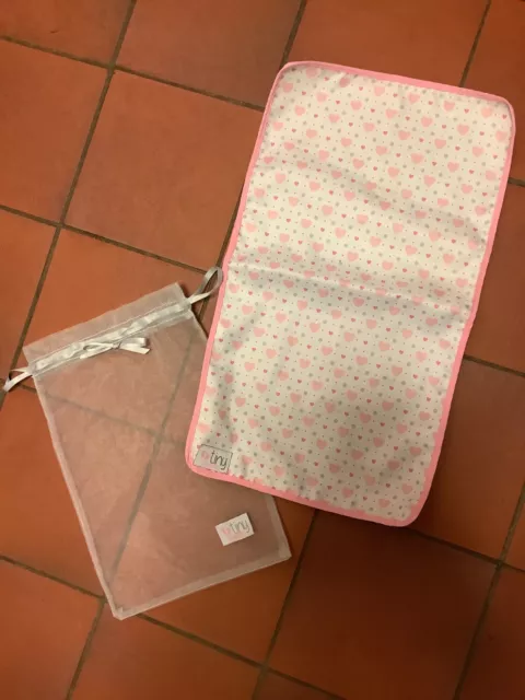 Chad Valley Tiny Treasures Pink Hearts Changing Mat & Storage Bag. 2 Pieces.