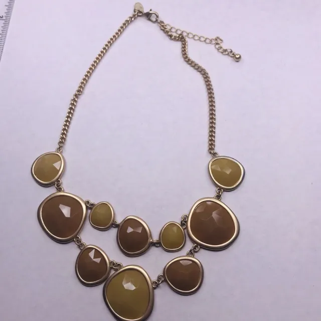 Charming Charlie Necklace Gold Tone Chain Faceted Beaded Statement Tan Brown