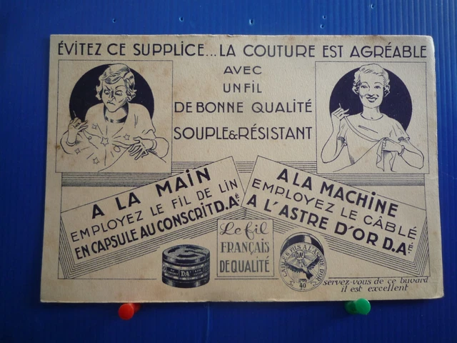 BUVARD ANCIEN PUBLICITAIRE FIL A COUDRE WF AU FIL d'OR-Tampon Mme POUX