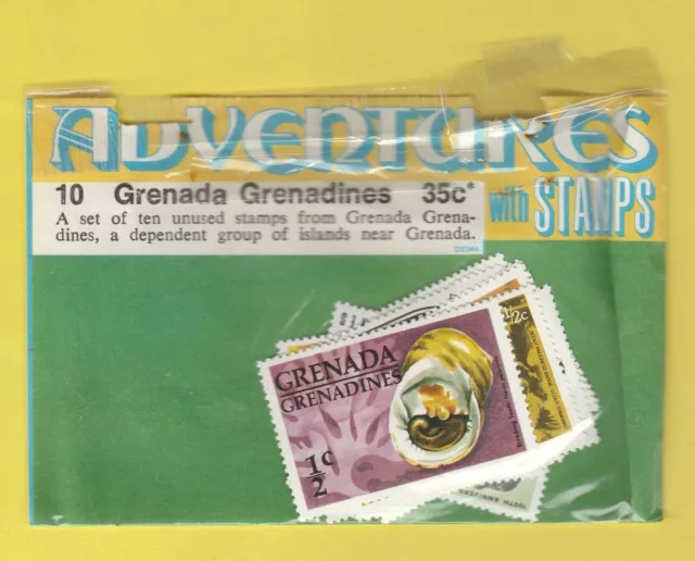 10 Grenada Grenadines Stamps Vintage Retail Stamp Packet Adventures with Stamps