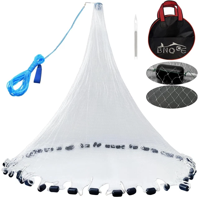 FISHING CAST NET Saltwater Casting Net with Heavy Duty Black Weights ...