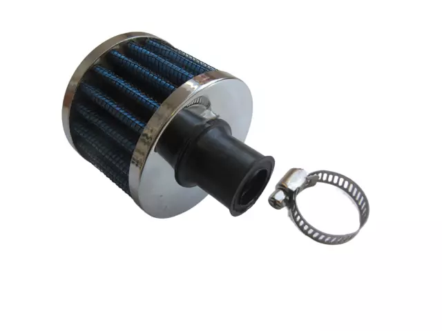 Small Breather Filter 12mm Neck Internal Diameter (Oil/Crankcase) Chrome/Blue