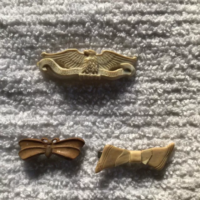 Lot of 3 Vintage 1940’s Childs Children Barrettes Hair Clips Bow Butterfly Eagle