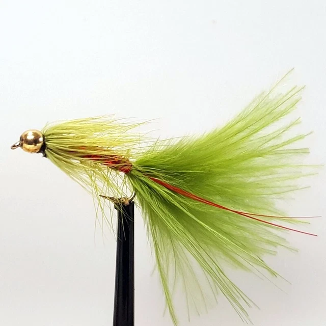 6 X Goldhead Olive Blue Flash Damsels - Size 10 Barbless Fly Fishing Lures - Troutflies UK