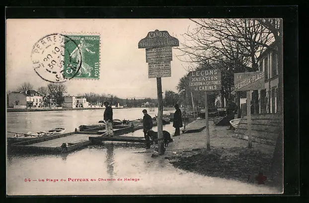 CPA Perreux, La Plage au Chemin de Halage 1909