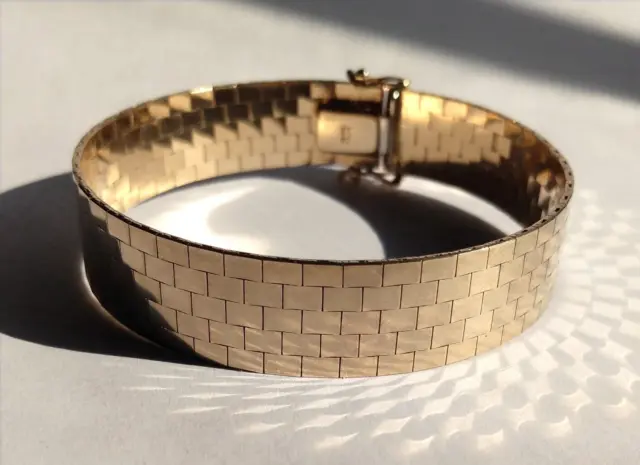 14 Kt Yellow Gold Bracelet, Brick Omega Design, 25.5 Grams, Made Italy, AURAFIN