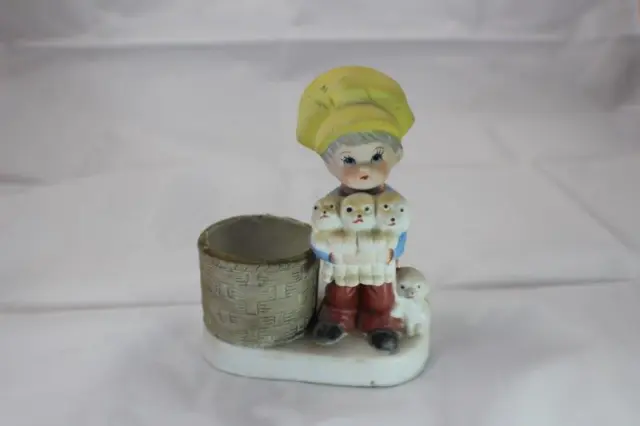 Vintage Porcelain Boy w/Puppy Figurine Votive Candle Holder Little Luvkins 1976