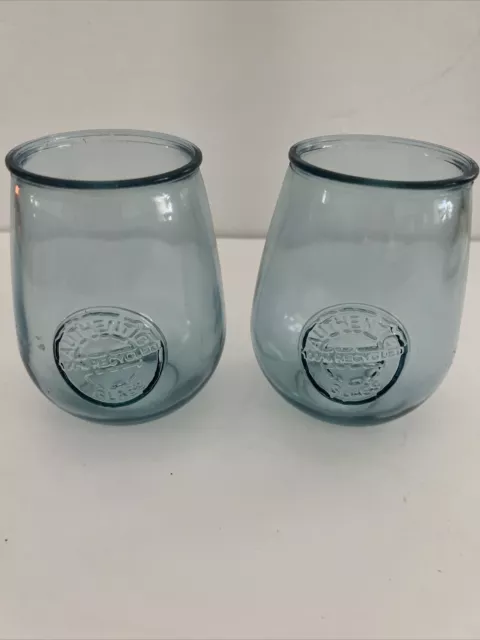 Authentic 100% Recycled Glass Stemless Wine Glass Tumbler San Miguel 5" Set of 2