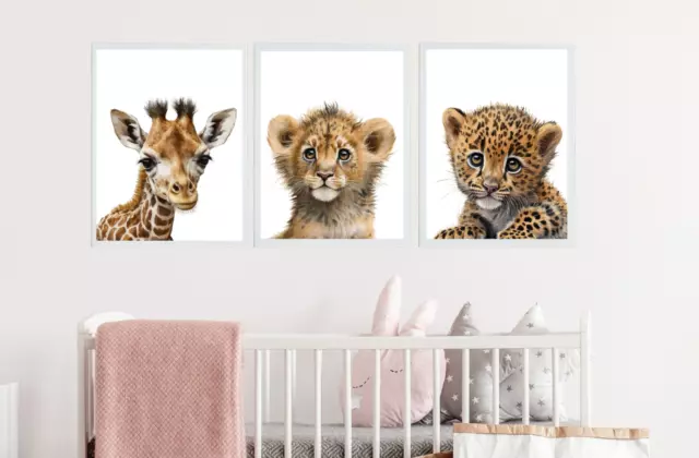 Baby Kids Room Pictures Wall Art Decor Safari Jungle Animals Nursery Prints Set