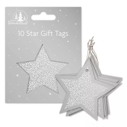 Christmas Gift Tags Silver Star - 10 Pack Gifting Tags Presents Xmas Glitter