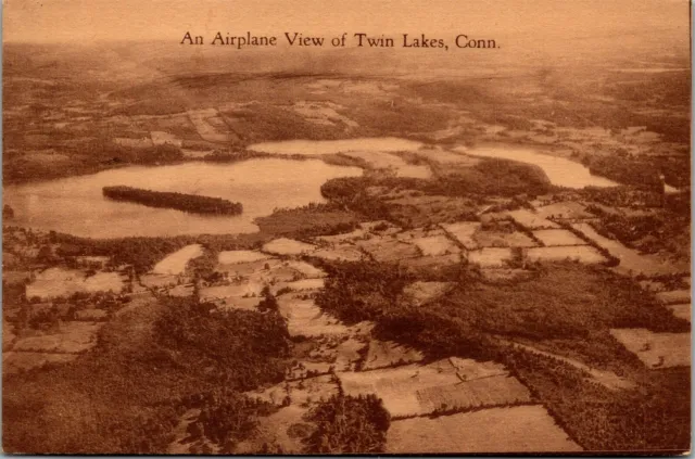Vtg Airplane Aerial View of Twin Lakes Salisbury Connecticut 1930s Postcard