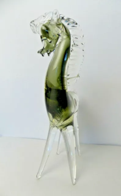 Murano Italy Glass Horse Hand Blown Clear Smokey Green Tagged 10.5inch/25cm High 3