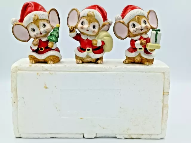 Homco Christmas Mouse Mice Santa Suit Ceramic Figurines Collectible #5405 In Box