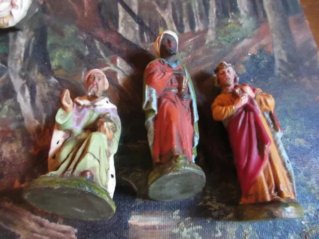 antike Krippenfiguren  Creche  Masse Heilige 3 Könige Maria Josef Jesus 8 Tiere 3
