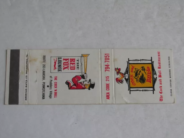 Q119 Vintage Matchbook Cover The Cock and Bull Restaurant PA. Pennsylvania