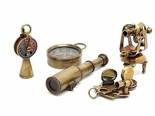 Nautical Gift Set-Miniature Telescope,Theodolite,Telegraph,Sextant,Compass Key