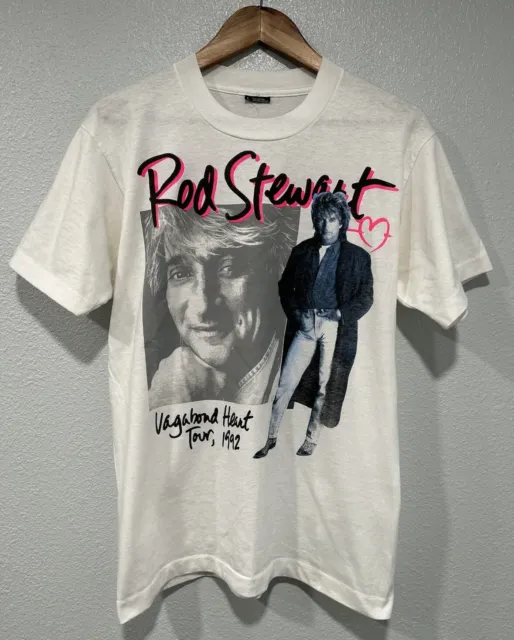 Vintage Rod Stewart T-Shirt White 1992 Vegabond Heart Tour Concert Tee