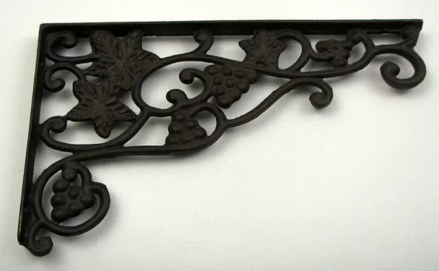 CAST IRON- Grape Shelf Bracket Set Of 2 Rustic Brown