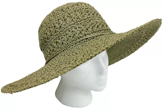 Scala Avery LT64 Toyo Woven Paper Sun Hat Wide Brim Packable Olive Green OS