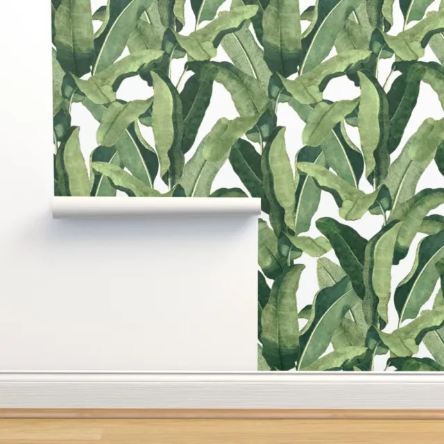 Removable Water-Activated Wallpaper Tropical Leaves Banana Leaf Exotic