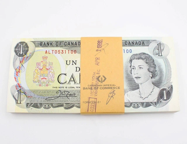 100x Consecutive 1973 Canada $1 banknotes BC-46b ALT0531100-99 GEM UNC