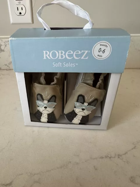 Robeez Baby Soft Soles Vitto Beige Dogs Baby Shoes Size 0-6 Brand New in Box