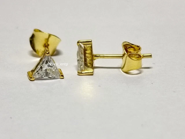 1.00 Ct Trillion Cut Simulated Diamond Stud Earrings 14K Yellow Gold Plated