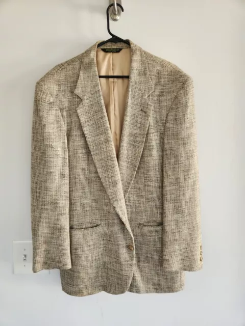 VINTAGE TAN & GREEN BRASSERO WEAVE TWEED SPORT COAT sz 44R blazer / suit jacket