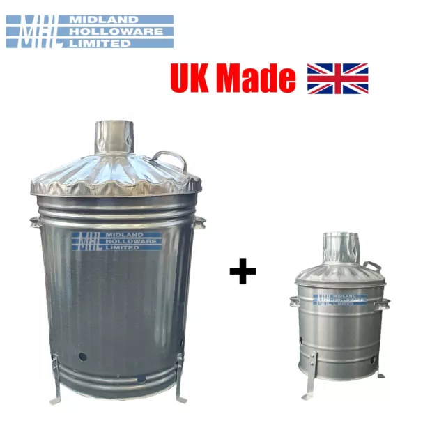 90 Litre Galvanised incinerator & Mini Incinerator Heavy Duty UK Made! (PACKAGE)