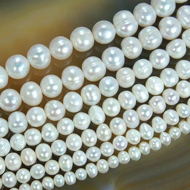 5-6mm-13-14mm Natural Cultured Freshwater White Pearl Round Loos Beads 15''