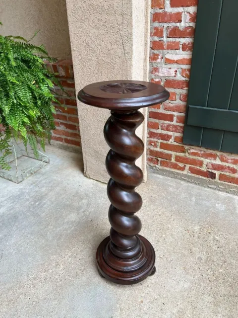 Antique French Pedestal Stand BARLEY TWIST Carved Oak Round Plant Display Column