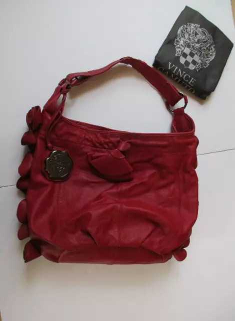 Vince Camuto Large Red  Leather Womens Tote Bag Flowers