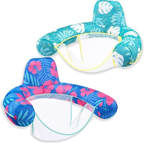 Sloosh 2Pcs Tropical Leaves Inflatable Pool Float Chair Soft Mesh Covered Summer