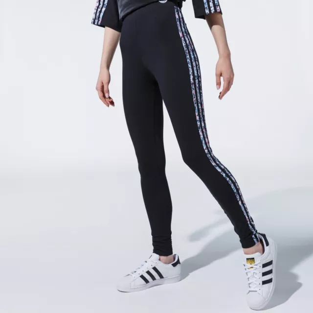 SMALL adidas Originals Women's 3 Stripes Leggings Tight Black Floral