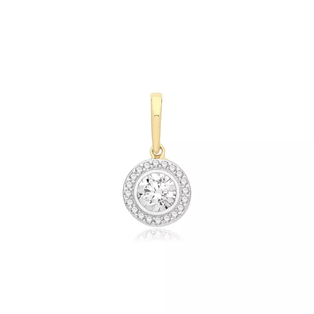 9ct Gold 9mm Round Cubic Zirconia Cluster Pendant