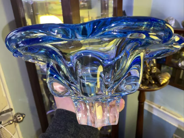 Vintage Large Italian Murano Sommerso Art Glass Sculpted Centerpiece Large Bowl