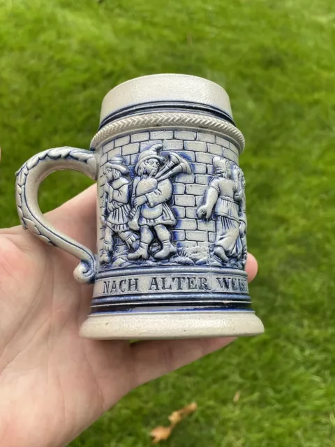 Antique c.1902 Blue Gray Stoneware Root Beer Stein Simmons & Hammond Portland ME