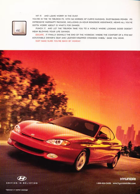 1998 Hyundai Tiburon - Worry - Classic Vintage Advertisement Ad D190