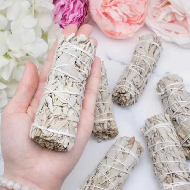 6X Cali White Organic Sage Smudge 4''-5'' & 2 Palo Santo stick