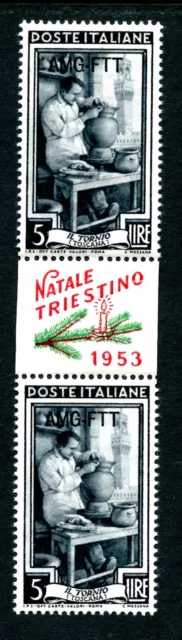 Italy-Trieste 93, 1953 Potter, "Natale Triestino," Gutter Ovpt, Mnh (It065)