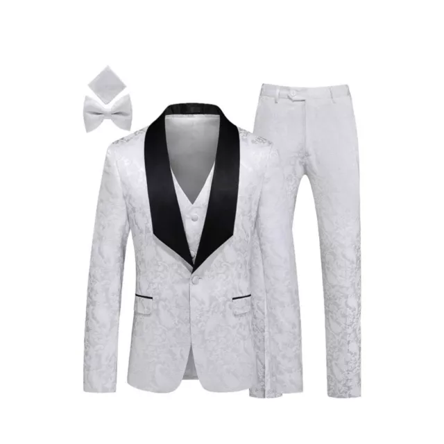 Mens 2 Piece white Tuxedo Slim Fit Floral shimmer Jacket 38, Pants 34