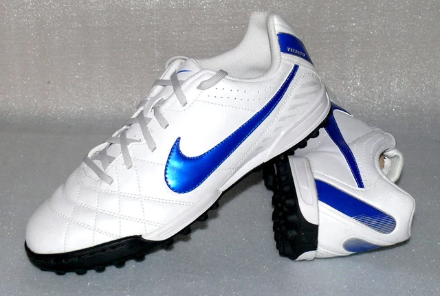Nike JR Tiempo Natural 4 140 TF Leder Fußball Schuhe 35,5 UK3 Perlweiß Blau Blac
