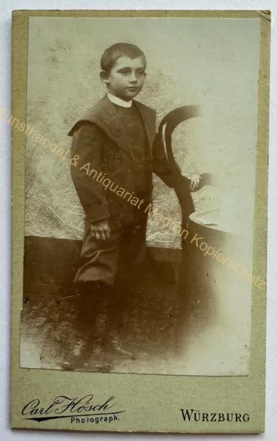 orig. CDV Foto Fotografie Bild alt Kind Kinder Mode um 1890 Würzburg Junge