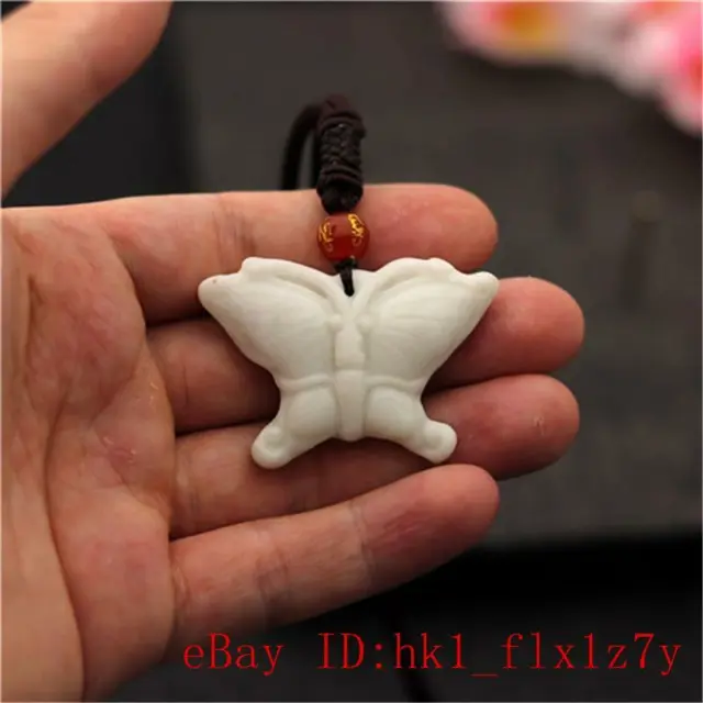 Jade Butterfly Pendant Necklace Charm Carved Amulet Jewelry White Gifts Natural