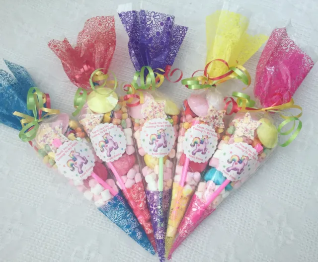 10x Pink Beauty & The Beast Filled Party Cones Personalised +free Sweety Bag  | eBay