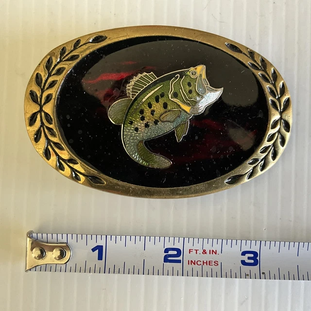Heritage Buckles Solid Brass Enamel Large Mouth Bass Fish Belt Buckle
