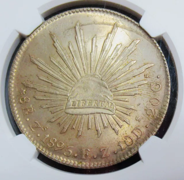 Mexico: 1895-Zs FZ Silver 8 Reales. Beautiful Old Toning! NGC MS-63.